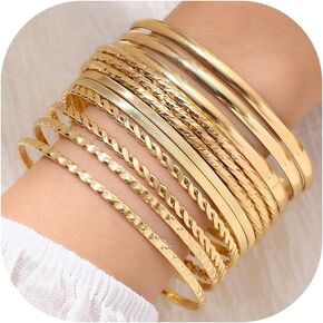 19Pcs Gold Bangle Bracelets Set for Women Boho Multi Layer Stack Textured Bracelets Indian Chunky Bangle Bracelet for Women Teen