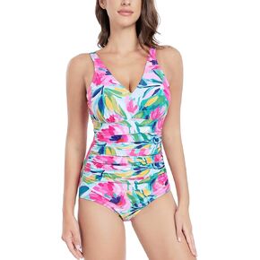 PERONA Women's Tummy Control Swimsuit One Piece Bathing Suit Vintage Printed Swimwear