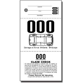 3 Part Valet Parking Tickets, (2,000 Tickets) Valet Tags, 110lb Card Stock White, Car Diagram on Front …