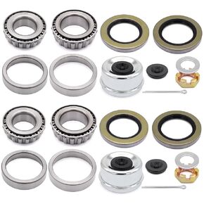 4 Sets 25580 14125A Trailer Bearings Kits, Grease Seals,Spindle Nuts, 2.72" Dust Caps and Rubber Plugs, Cotter Pins, Washers for 5200-7000 lb