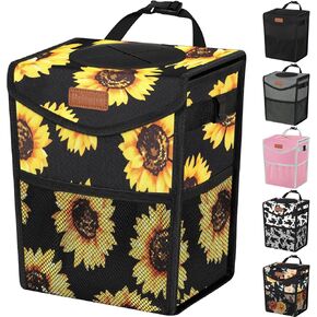 Pritent Car Trash Can with Lid, Cute Leakproof Car Trash Garbage Bag Hanging Vehicle Trash Bin Small Portable Automotive Garbage Cans Organizer for Back/Front Seat/Console(Trapezoid,Black)