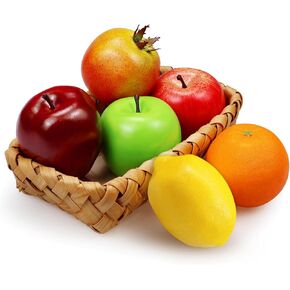 Lorigun Fake Fruits Decoration, Artificial Fruits Kitchen Bowl Decor Realistic Faux Fruits for Party Chirstmas Decortion, Artificial Apples Fake Lemon Orange 6 Pieces/Set