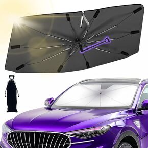 Car Windshield Sun Shade Umbrella with 360° Anti-Scratch Handle - Upgraded Windshield Sunshades with Double-Layer Thicken Fabric, Car Shade Front Windshield Cover for Most Vehicles