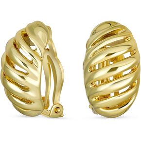 Twisted Cable Chain Rope Wide Half Hoop Clip On Earrings For Women Non Pierced Ears Oxidized Sliver Plated Brass