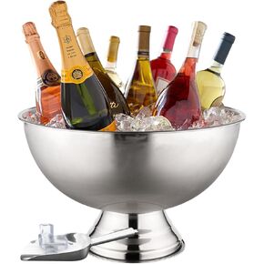 Premium Ice Bucket For Parties - Party Sized 12L Beverage Tub With Scoop - Silver Stainless Steel Ultimate Champagne Bucket For Celebrations- Insulated Punch Bowl -Large Ice Bucket For Drinks