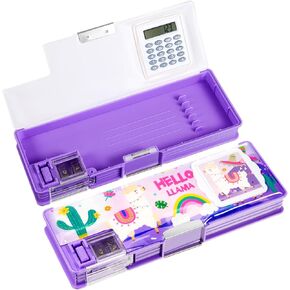 Henoyso Pencil Box Pencil Case with Calculator and Pencil Sharpener Multifunction Pencil Case Cool School Supplies Back to School Gift Birthday Present for Kids Teens (Alpaca)