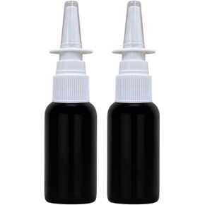 Black Glass 1 oz with Nasal Sprayer - EMPTY, Refillable, Travel Size, Quality Glass! (2 Pack)