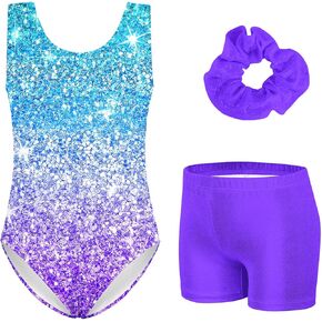 TUONROAD Gymnastics Leotards for Girls Sparkly Ballet Dance Unitards Biketards Tumbling Shorts Activewear for Kids