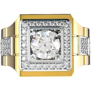 925 Sterling Silver Classic Fashion Watch Full Diamond Shiny Men's 18K Yellow Gold Two Tone Engagement Wedding Rings Cubic Zirconia Round Cut Hip Hop Rings Mens Cocktail Party Rings 644 (12)