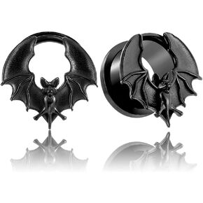 LADEMAYH 2Pcs Cool Bat Ear Plugs Gauges for Ears, Size 0g - 1 inch Ear Tunnels Gauge Earrings, Hypoallergenic Stainless Steel Ear Stretching Ears Gauges Body Jewelry