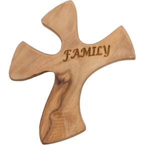 Olive Wood Prayer Cross: Hand Held Cross Made to Perfectly Fit in Your Hand (Family)