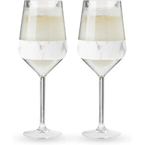 Host Wine Freeze Cup, Stemmed Double Wall Insulated, Cooling Freezable Drink with Freezing Gel, Glasses for Red and White Wine, 6.5 oz, Set of 2, Marble