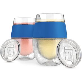 HOST Wine Freeze Cup with Lid, Double Wall Insulated, Cooling Freezable Drink with Gel, Glasses for Red and White Wine, 8.5 oz, Set of 2, Coral