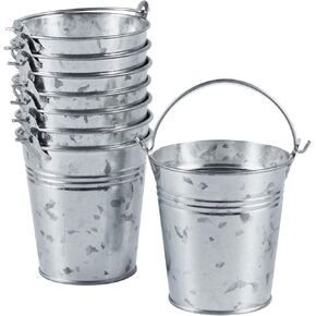 OBTANIM 8 Pack Galvanized Metal Buckets with Handle Ice Pails for Plants, Succulents, Party Favors Organizing, Rustic Home Decor or Classrooms Pencil Storage (6 x 4.3 inch)