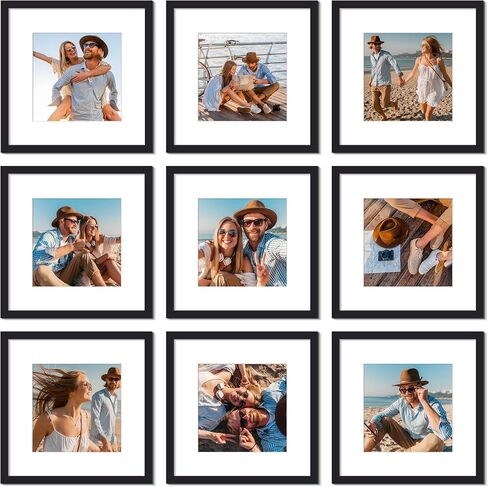 upsimples 9 حزمة إطار الصورة 12 × 12 إطار جدار معرض مجموعة مع حصيرة ل 8 × 8 أو 12 × 12 بدون حصيرة، إطار صورة مربع أسود ديكور جدار الكولاج لتعليق المنزل in Saudi Arabia
