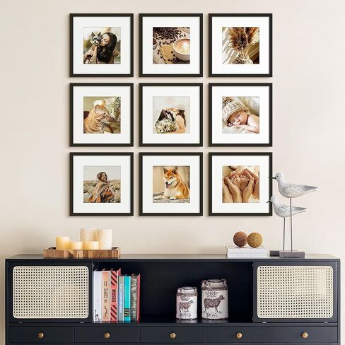 upsimples 9 حزمة إطار الصورة 12 × 12 إطار جدار معرض مجموعة مع حصيرة ل 8 × 8 أو 12 × 12 بدون حصيرة، إطار صورة مربع أسود ديكور جدار الكولاج لتعليق المنزل in Saudi Arabia