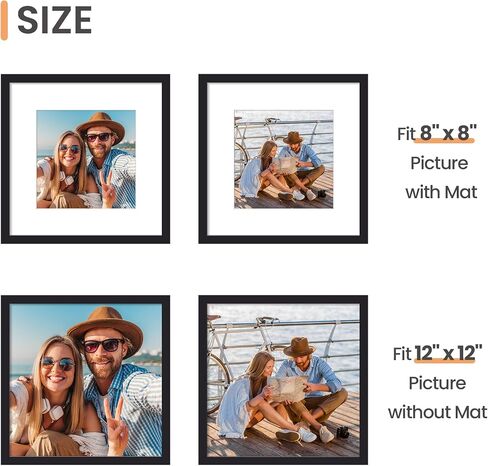 upsimples 9 حزمة إطار الصورة 12 × 12 إطار جدار معرض مجموعة مع حصيرة ل 8 × 8 أو 12 × 12 بدون حصيرة، إطار صورة مربع أسود ديكور جدار الكولاج لتعليق المنزل in Saudi Arabia