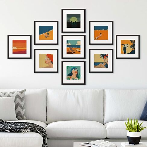 upsimples 9 حزمة إطار الصورة 12 × 12 إطار جدار معرض مجموعة مع حصيرة ل 8 × 8 أو 12 × 12 بدون حصيرة، إطار صورة مربع أسود ديكور جدار الكولاج لتعليق المنزل in Saudi Arabia