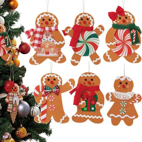6 Piece Gingerbread Ornaments for Christmas Tree Decorations,Handmade Gingerbread Man Hanging Charms Decorative Hanging Ornaments gingerbread christmas decorations Decor Xmas Party Decor (Cake) in Saudi Arabia