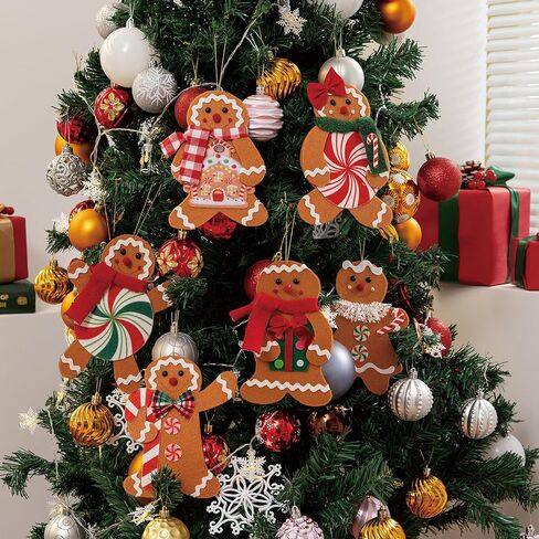 6 Piece Gingerbread Ornaments for Christmas Tree Decorations,Handmade Gingerbread Man Hanging Charms Decorative Hanging Ornaments gingerbread christmas decorations Decor Xmas Party Decor (Cake) in Saudi Arabia