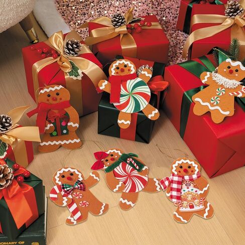6 Piece Gingerbread Ornaments for Christmas Tree Decorations,Handmade Gingerbread Man Hanging Charms Decorative Hanging Ornaments gingerbread christmas decorations Decor Xmas Party Decor (Cake) in Saudi Arabia