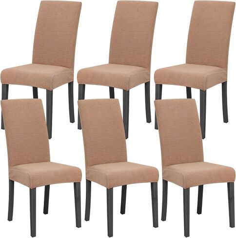 Dining Room Chair Covers Seat Covers Set of 6 Kitchen Dining Chair Covers, Person Removable Washable Chair Covers Slipcover (6, Camel) in Saudi Arabia