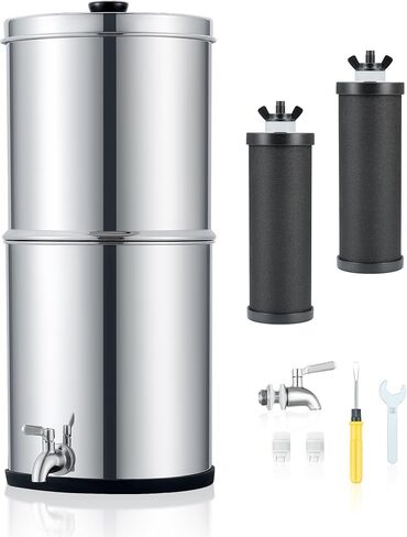 CO-Z Gravity-Fed Water Filter System, 2.25 Gallons Countertop Water Filtration System, 304 Stainless Steel Gravity Water Purifier with 2 Carbon Filters & Water Spigot, NSF/ANSI 42 Certification in Saudi Arabia