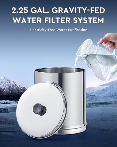 CO-Z Gravity-Fed Water Filter System, 2.25 Gallons Countertop Water Filtration System, 304 Stainless Steel Gravity Water Purifier with 2 Carbon Filters & Water Spigot, NSF/ANSI 42 Certification in Saudi Arabia