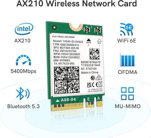 واي فاي 6E AX210NGW بطاقة واي فاي لاسلكية بلوتوث 5.3 محول شبكة داخلي ثلاثي الموجات لأجهزة الكمبيوتر المحمول يدعم ويندوز 10/11 (64 بت) M.2/NGFF in Saudi Arabia