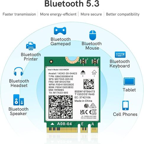 واي فاي 6E AX210NGW بطاقة واي فاي لاسلكية بلوتوث 5.3 محول شبكة داخلي ثلاثي الموجات لأجهزة الكمبيوتر المحمول يدعم ويندوز 10/11 (64 بت) M.2/NGFF in Saudi Arabia