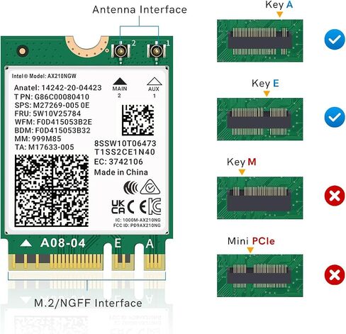 واي فاي 6E AX210NGW بطاقة واي فاي لاسلكية بلوتوث 5.3 محول شبكة داخلي ثلاثي الموجات لأجهزة الكمبيوتر المحمول يدعم ويندوز 10/11 (64 بت) M.2/NGFF in Saudi Arabia