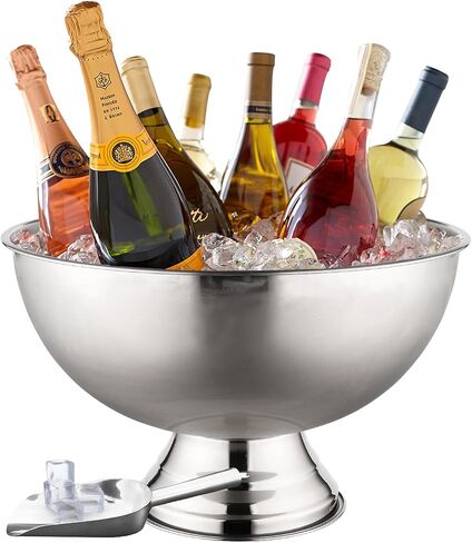 Premium Ice Bucket For Parties - Party Sized 12L Beverage Tub With Scoop - Silver Stainless Steel Ultimate Champagne Bucket For Celebrations- Insulated Punch Bowl -Large Ice Bucket For Drinks in Saudi Arabia