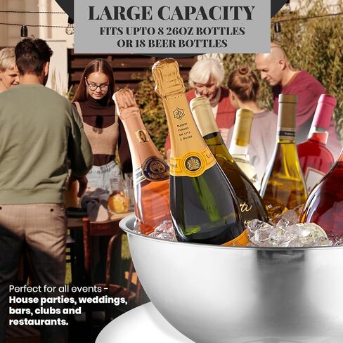 Premium Ice Bucket For Parties - Party Sized 12L Beverage Tub With Scoop - Silver Stainless Steel Ultimate Champagne Bucket For Celebrations- Insulated Punch Bowl -Large Ice Bucket For Drinks in Saudi Arabia