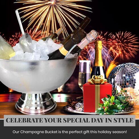 Premium Ice Bucket For Parties - Party Sized 12L Beverage Tub With Scoop - Silver Stainless Steel Ultimate Champagne Bucket For Celebrations- Insulated Punch Bowl -Large Ice Bucket For Drinks in Saudi Arabia