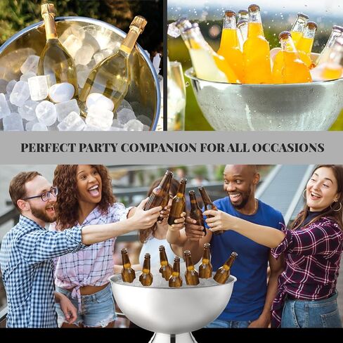 Premium Ice Bucket For Parties - Party Sized 12L Beverage Tub With Scoop - Silver Stainless Steel Ultimate Champagne Bucket For Celebrations- Insulated Punch Bowl -Large Ice Bucket For Drinks in Saudi Arabia