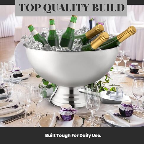 Premium Ice Bucket For Parties - Party Sized 12L Beverage Tub With Scoop - Silver Stainless Steel Ultimate Champagne Bucket For Celebrations- Insulated Punch Bowl -Large Ice Bucket For Drinks in Saudi Arabia
