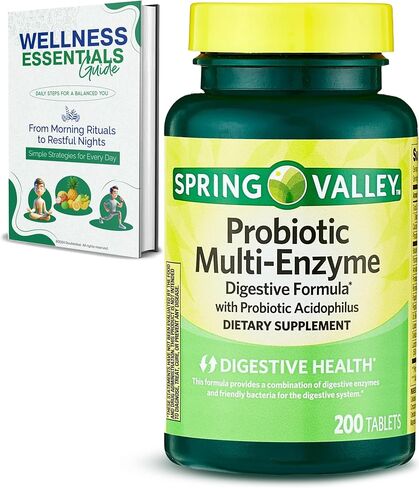 Probiotic Supplement with Digestive Enzymes for Men and Women, 200 Tablets - includes Acidophilus, and Prebiotics for Gut Health and Digestive Support | Spring Valley Probiotics Multi-Enzyme in Saudi Arabia