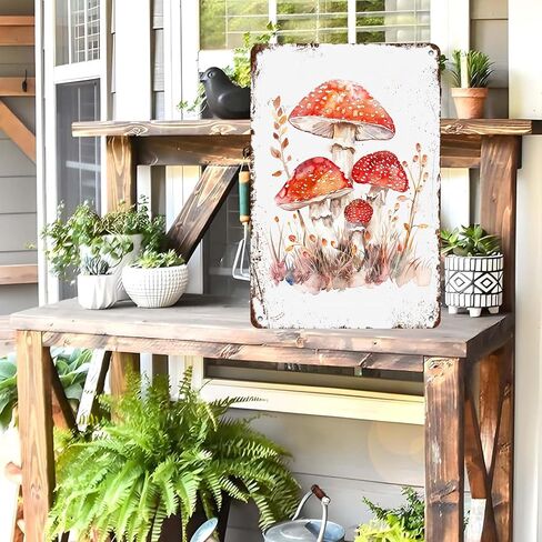 Mushroom Tin Sign Gardening Metal Signs Garden Decorative Funny Garden Gifts for Indoor Outdoor Farmhouse Yard Home Wall Decoration 12 * 8in in Saudi Arabia