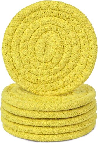 DomeStar 6PCS White Absorbent Coasters for Drinks, 3.5Inch Woven Coasters Drink Coasters for Kitchen Living Room Coffee Table Tabletop Protection Housewarming Gift in Saudi Arabia