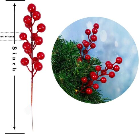 التوت الاصطناعي، 24 قطعة من سيقان التوت عيد الميلاد، أعواد عيد الميلاد الاصطناعية، سيقان التوت الاصطناعية لشجرة عيد الميلاد الحلي إكليل زينة المنزل (أحمر) in Kuwait