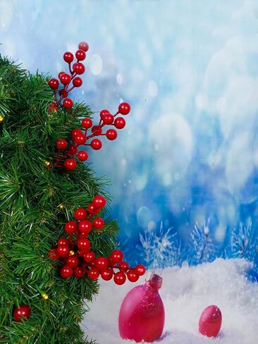 التوت الاصطناعي، 24 قطعة من سيقان التوت عيد الميلاد، أعواد عيد الميلاد الاصطناعية، سيقان التوت الاصطناعية لشجرة عيد الميلاد الحلي إكليل زينة المنزل (أحمر) in Kuwait