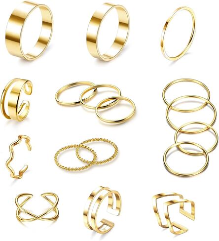 YADOCA 12/17PCS Knuckle Rings For Women Silver Gold Tone Stainless Steel Midi Rings Set Simple Stackable Finger Rings Adjustable Open Stacking Plain Band Rings in Kuwait