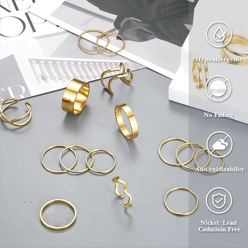 YADOCA 12/17PCS Knuckle Rings For Women Silver Gold Tone Stainless Steel Midi Rings Set Simple Stackable Finger Rings Adjustable Open Stacking Plain Band Rings in Kuwait