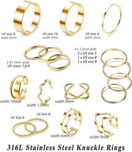 YADOCA 12/17PCS Knuckle Rings For Women Silver Gold Tone Stainless Steel Midi Rings Set Simple Stackable Finger Rings Adjustable Open Stacking Plain Band Rings in Kuwait