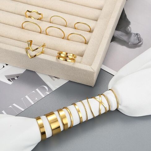 YADOCA 12/17PCS Knuckle Rings For Women Silver Gold Tone Stainless Steel Midi Rings Set Simple Stackable Finger Rings Adjustable Open Stacking Plain Band Rings in Kuwait