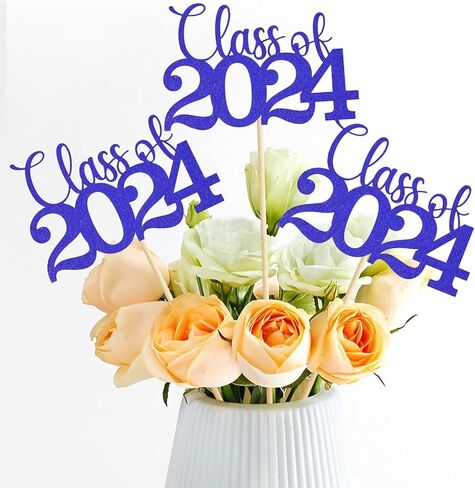 12 Pack Double Sided Gold Class of 2024 Graduation Party Centerpiece Sticks, Table Toppers for 2024 Graduation Party Decoration Party Supplies (Blue) in Saudi Arabia