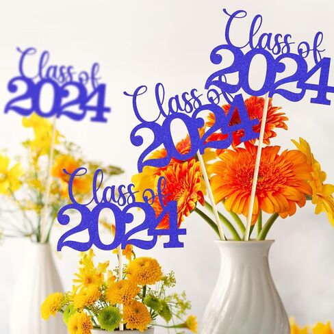 12 Pack Double Sided Gold Class of 2024 Graduation Party Centerpiece Sticks, Table Toppers for 2024 Graduation Party Decoration Party Supplies (Blue) in Saudi Arabia