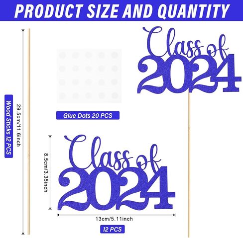12 Pack Double Sided Gold Class of 2024 Graduation Party Centerpiece Sticks, Table Toppers for 2024 Graduation Party Decoration Party Supplies (Blue) in Saudi Arabia
