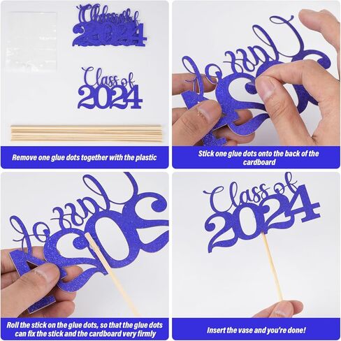 12 Pack Double Sided Gold Class of 2024 Graduation Party Centerpiece Sticks, Table Toppers for 2024 Graduation Party Decoration Party Supplies (Blue) in Saudi Arabia