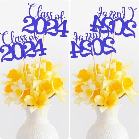 12 Pack Double Sided Gold Class of 2024 Graduation Party Centerpiece Sticks, Table Toppers for 2024 Graduation Party Decoration Party Supplies (Blue) in Saudi Arabia